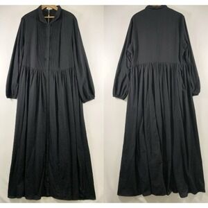 Modesees Long Sleeve Pintuck Prairie Maxi Dress Size 2XL Black Cottage Pockets